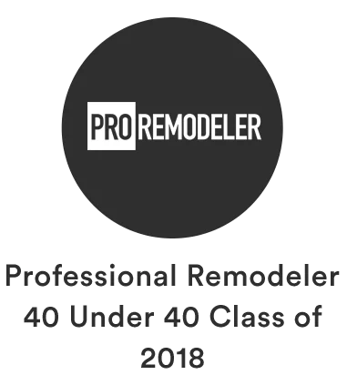 the word proremodeler printed on black circle above professional remodeler 40 under 40 class of 2018