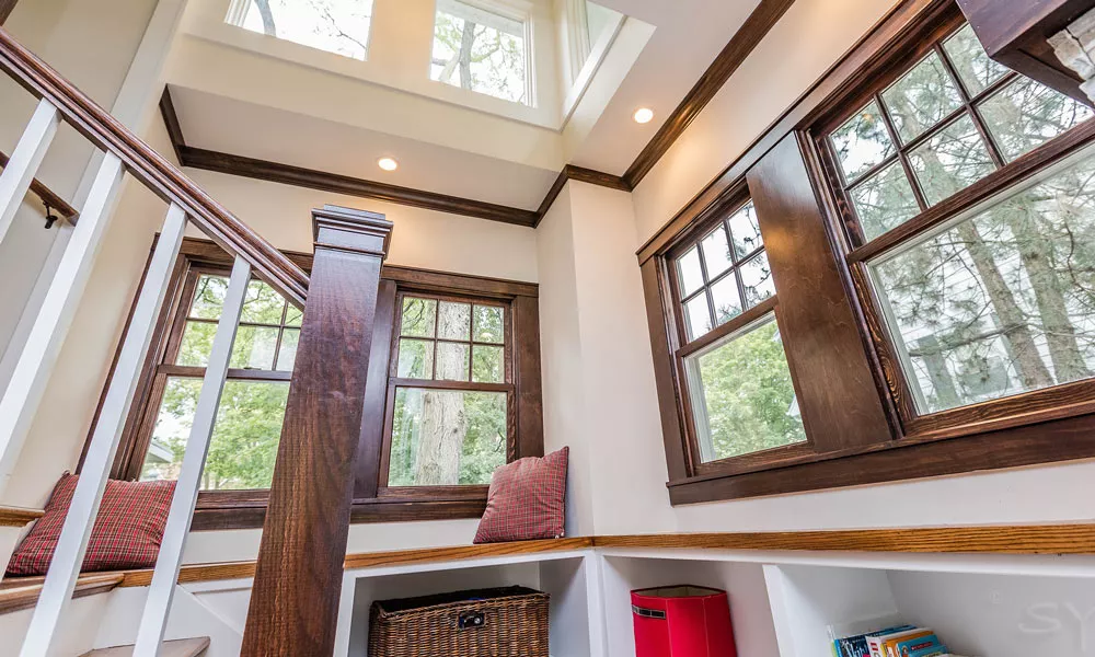 view of built-in seating in a two story addition in riverside illinois