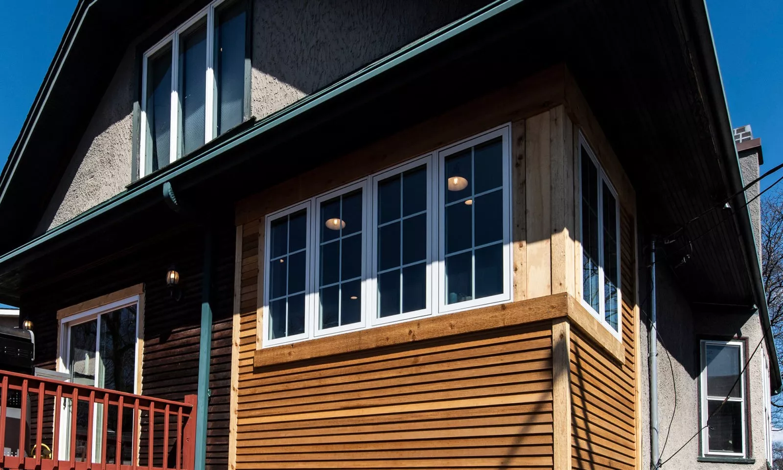 detailed view of new kitchen windows at addition