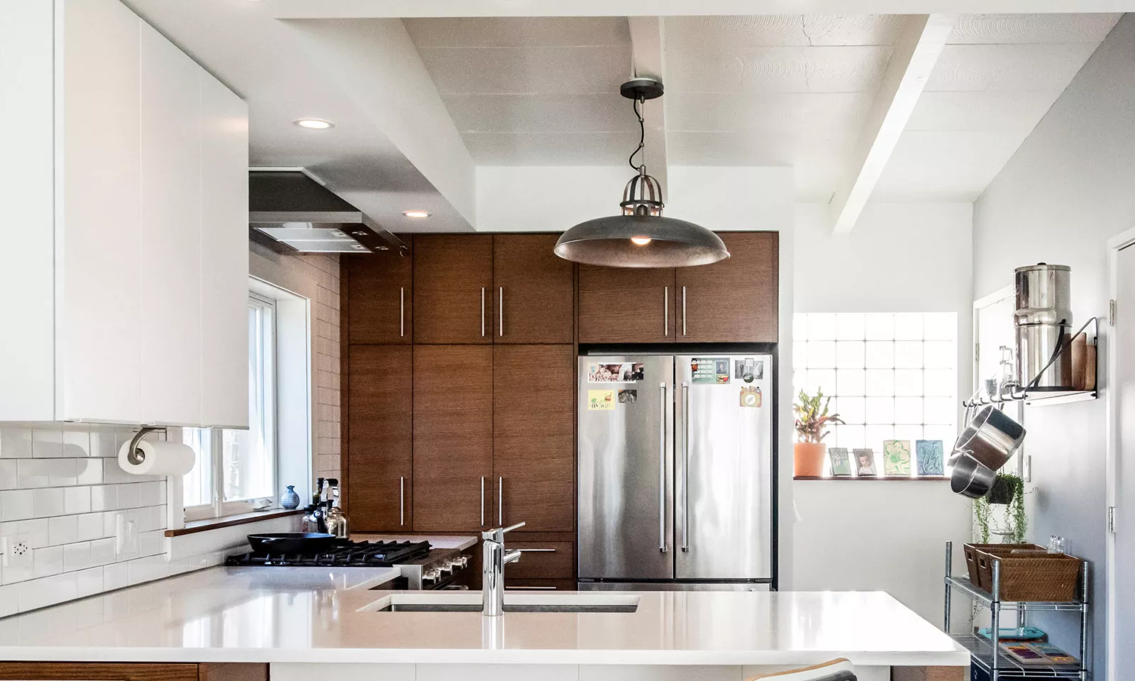 la grange kitchen with dark rift oak cabinets