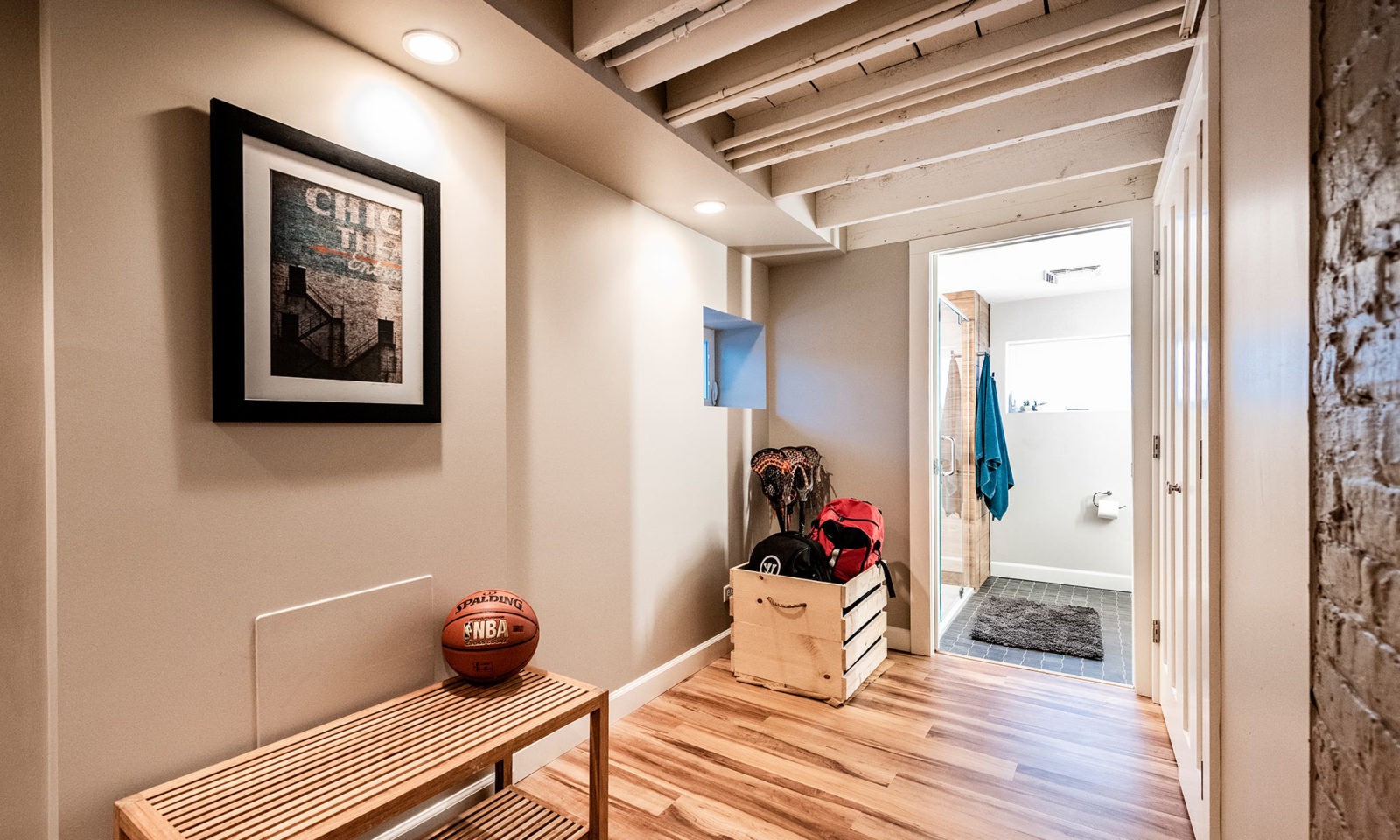 view of basement sports storage area