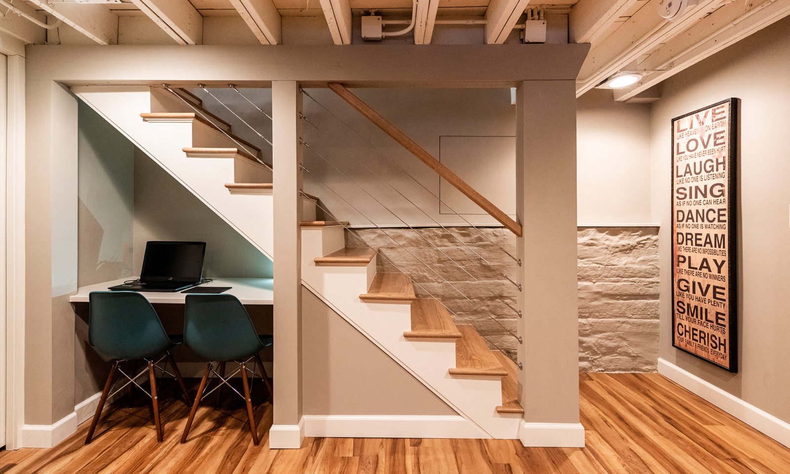 view of new stairs with cable railing