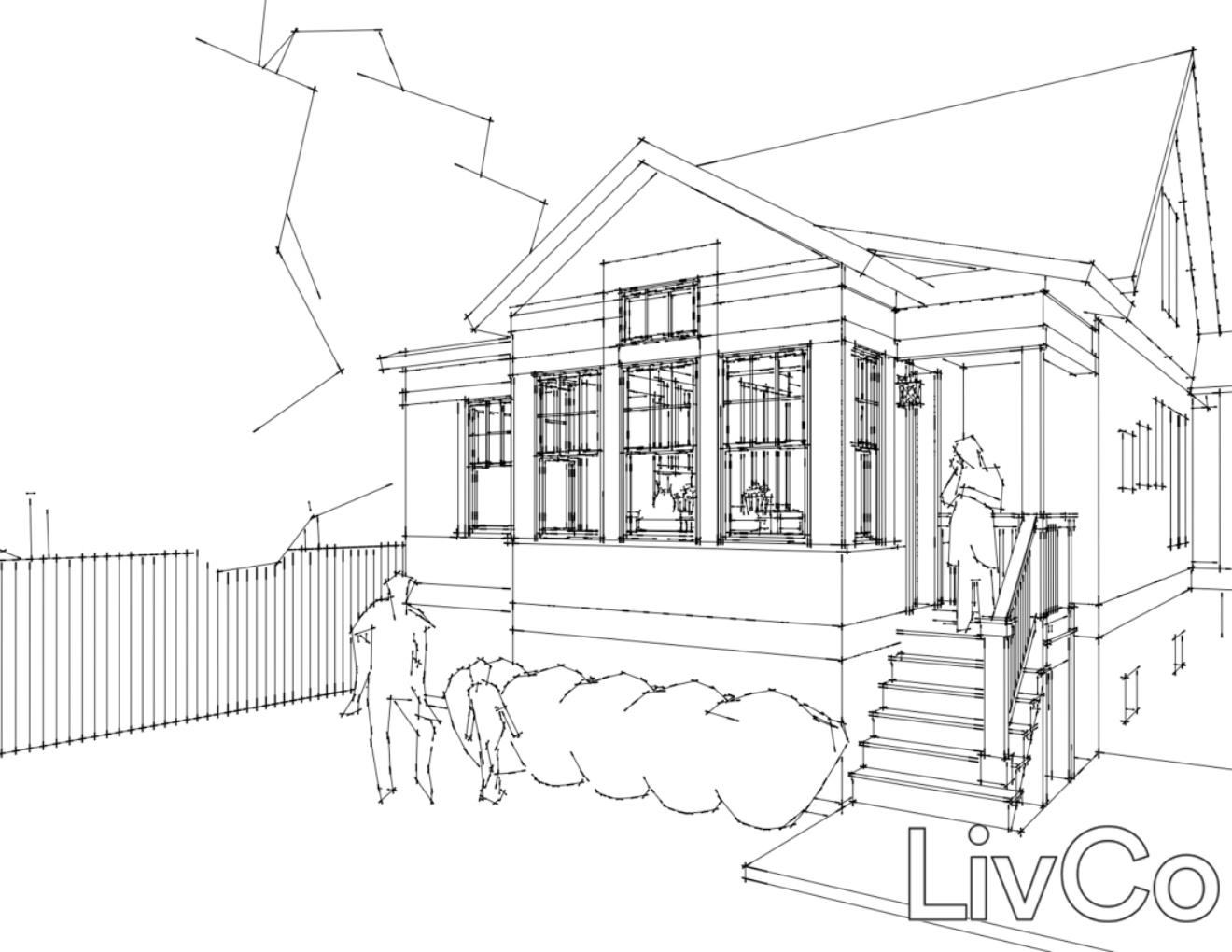 line art of a craftsman style home addition