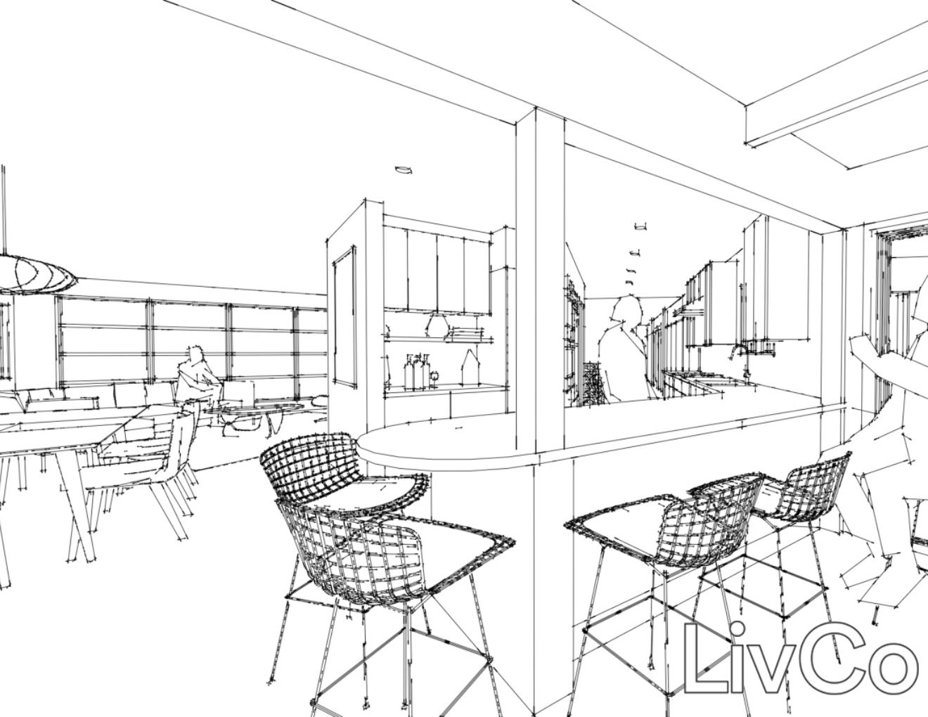 zoom background of a mid-century modern kitchen renovation