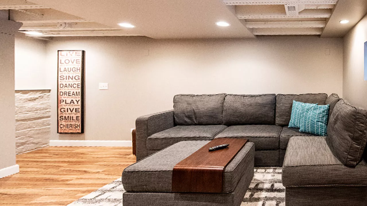 zoom background of basement remodel