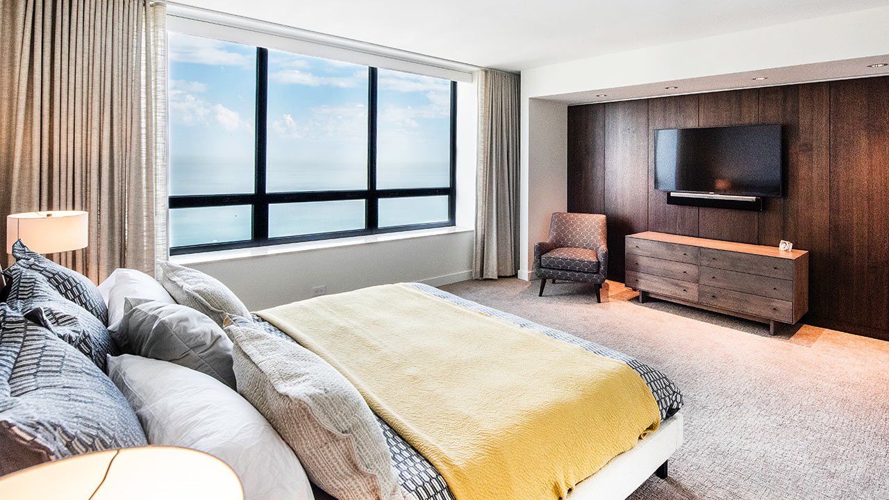 zoom background of a highrise bedroom