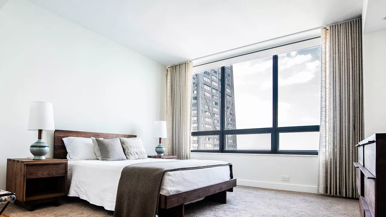 zoom background of a highrise bedroom