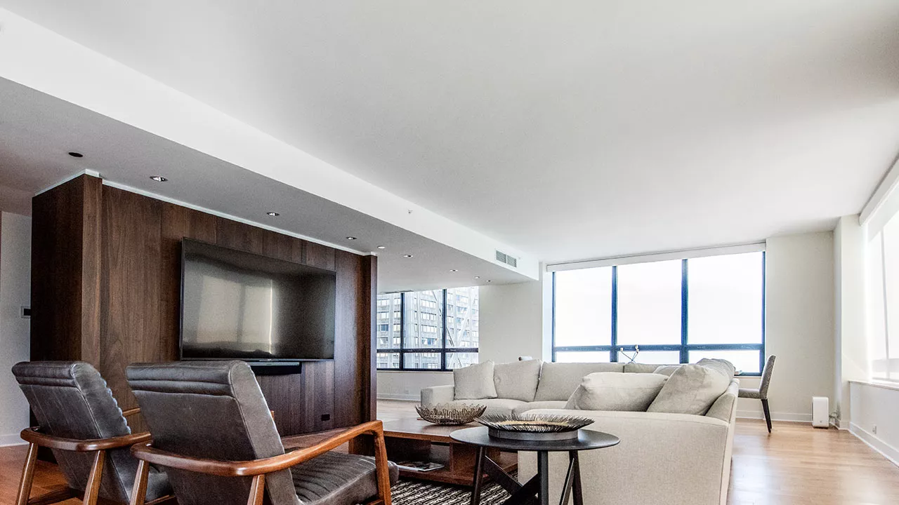 zoom background of an open plan modern highrise