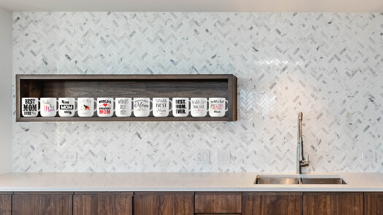 zoom background image of kitchen with best mom in the world mug