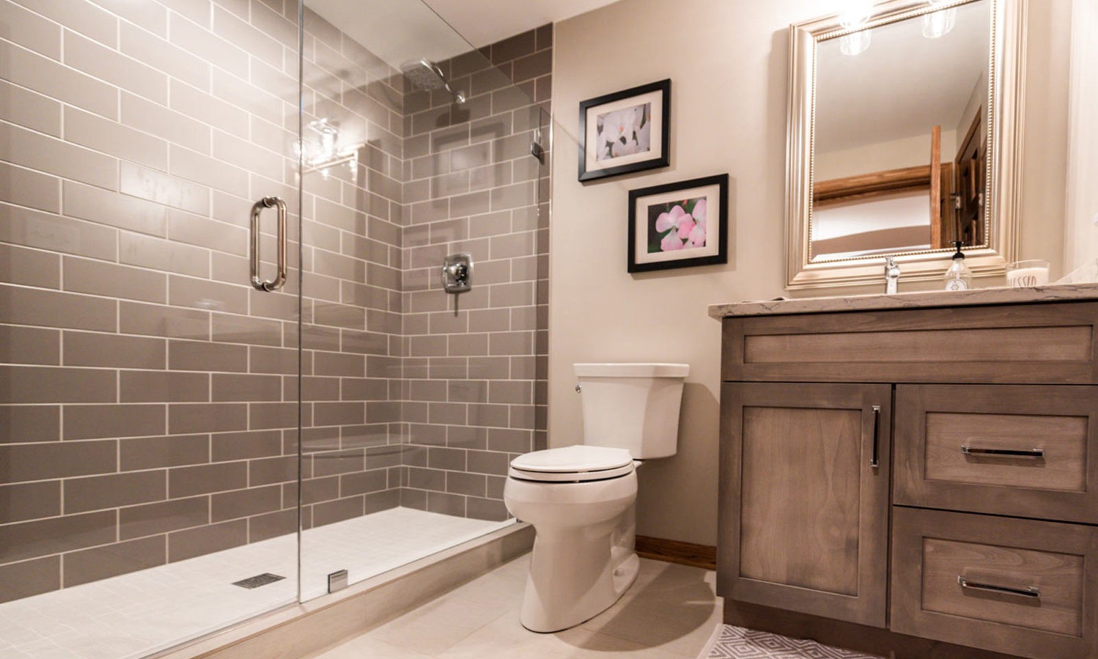 view of basement remodel bathroom and shower