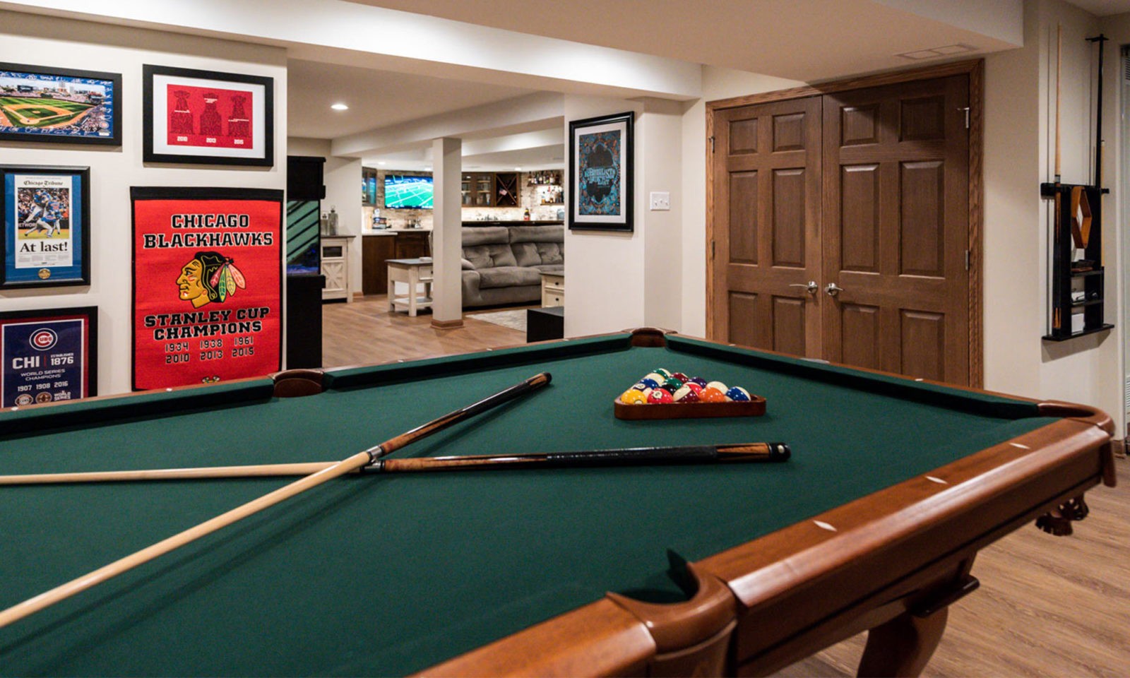 view of basement remodel game and pool table area