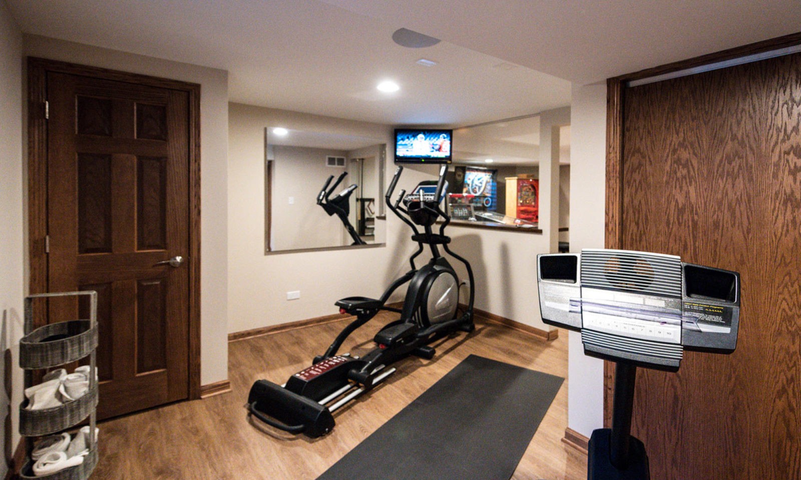view of basement remodel home gym room