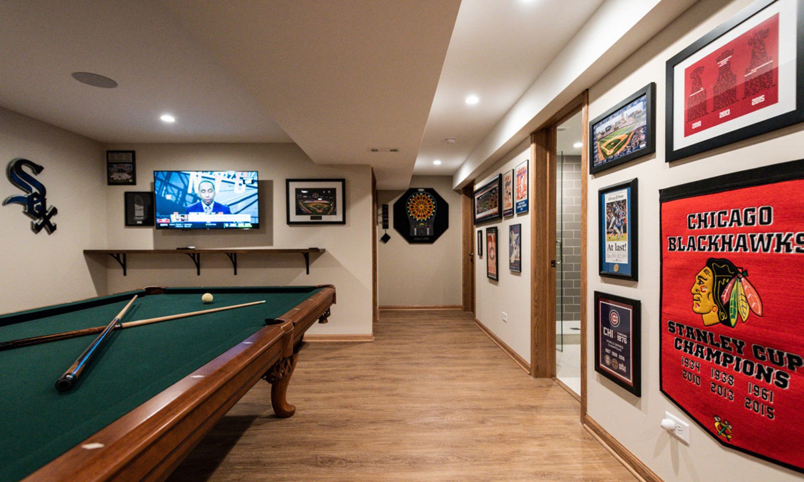 view of basement remodel game and pool table area