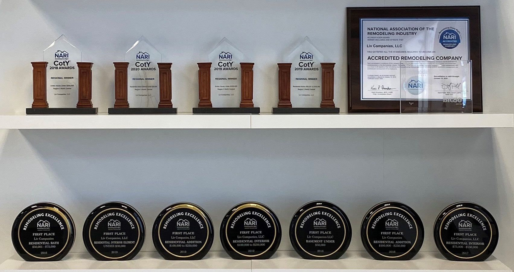 award trophies on a shelf