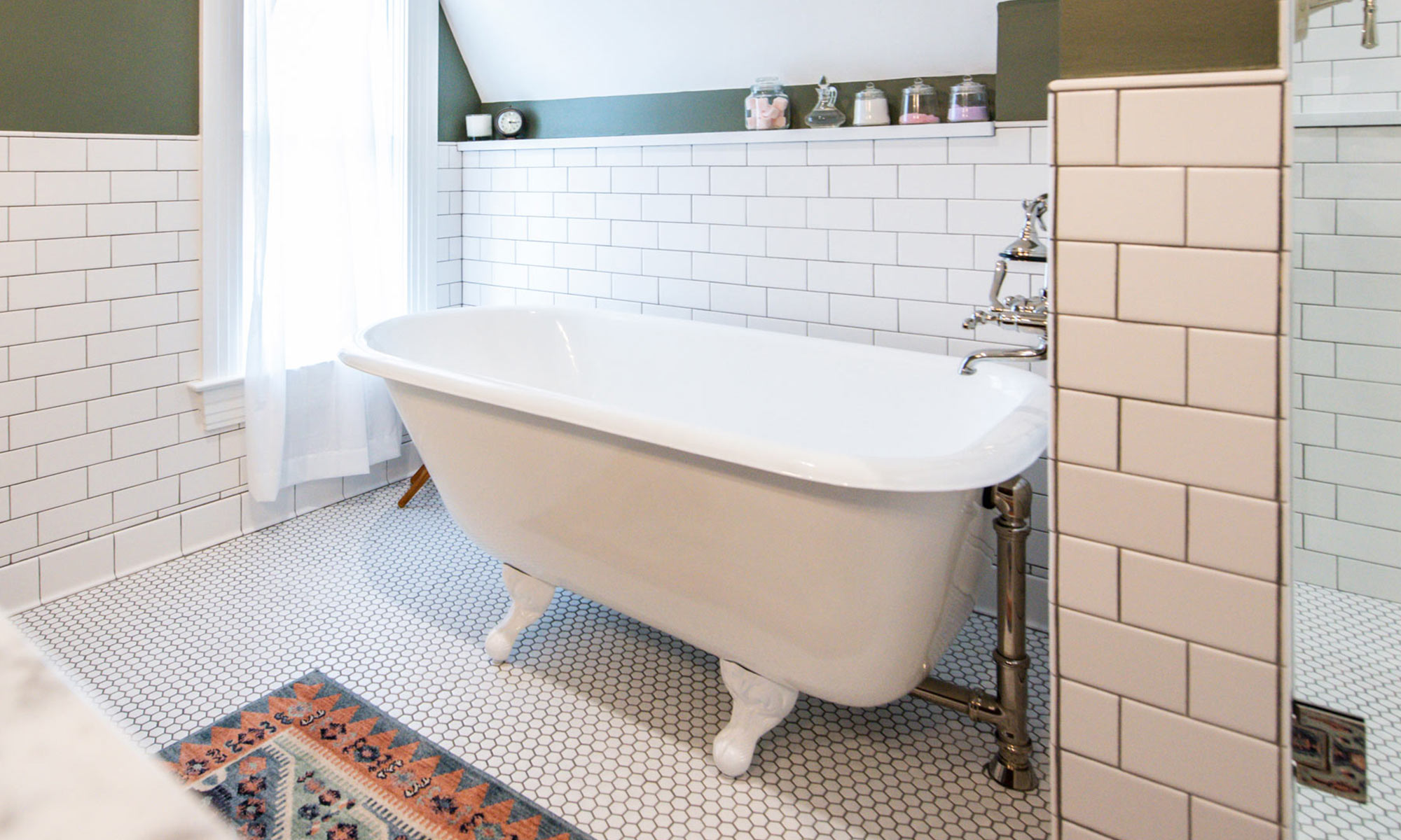 vintage clawfoot tub in bathroom addition