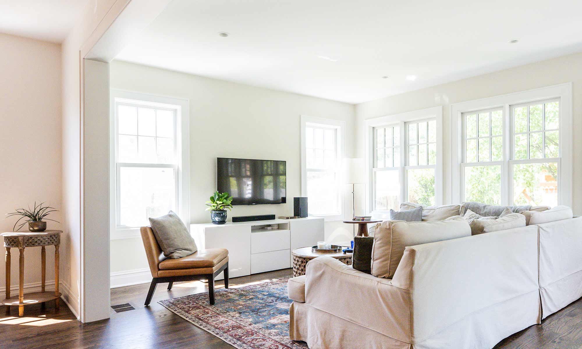 view of family room addition with windows across the back wall