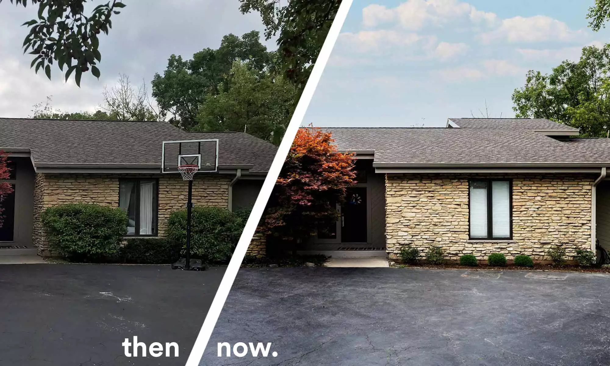 before and after of mid century modern second floor home office addition