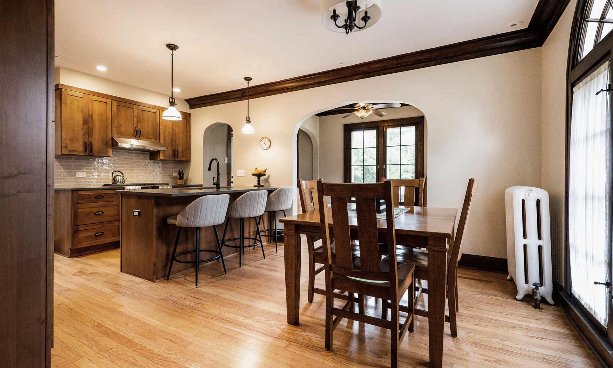 dark wood kitchen remodel and dining room