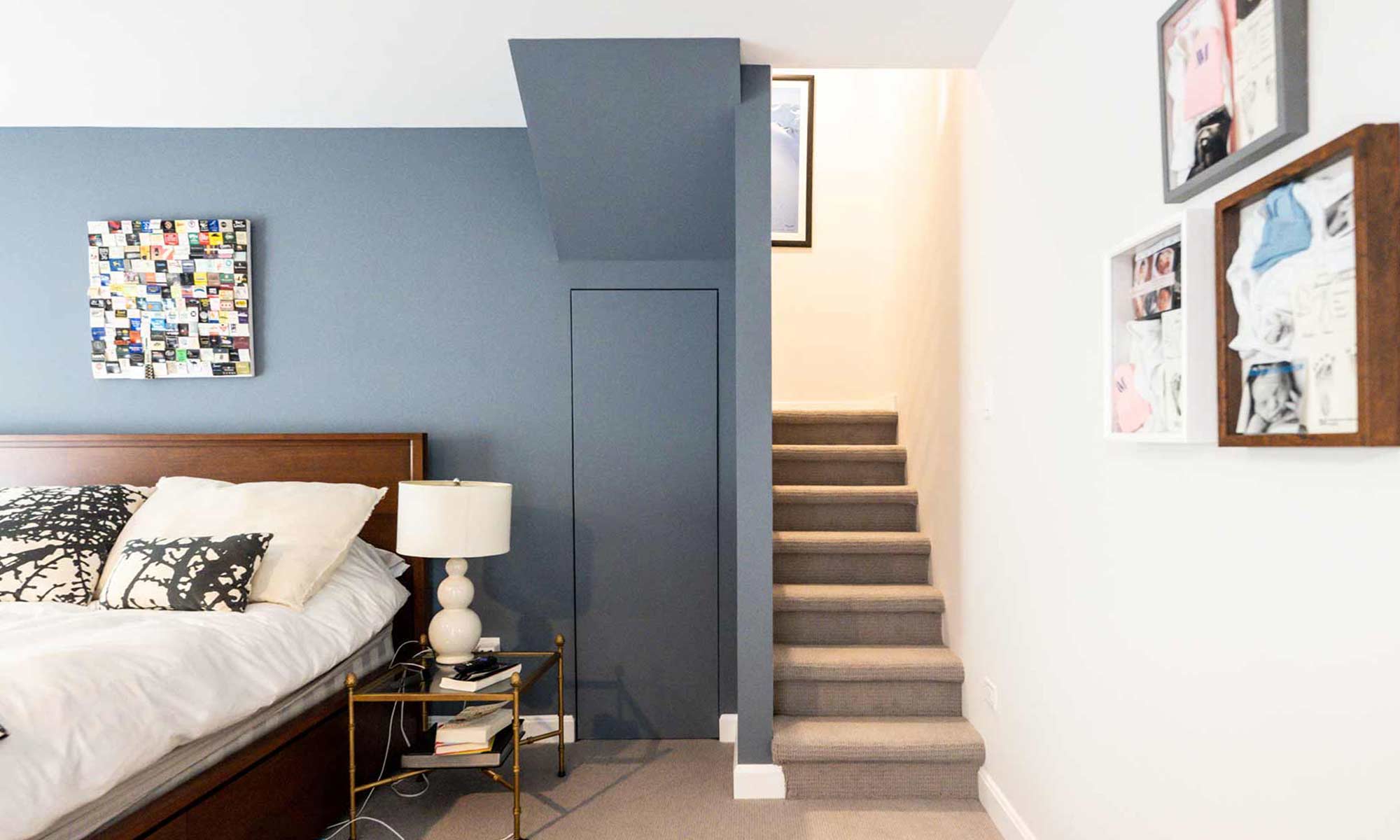 interior view of modern stairway in an MCM home office addition