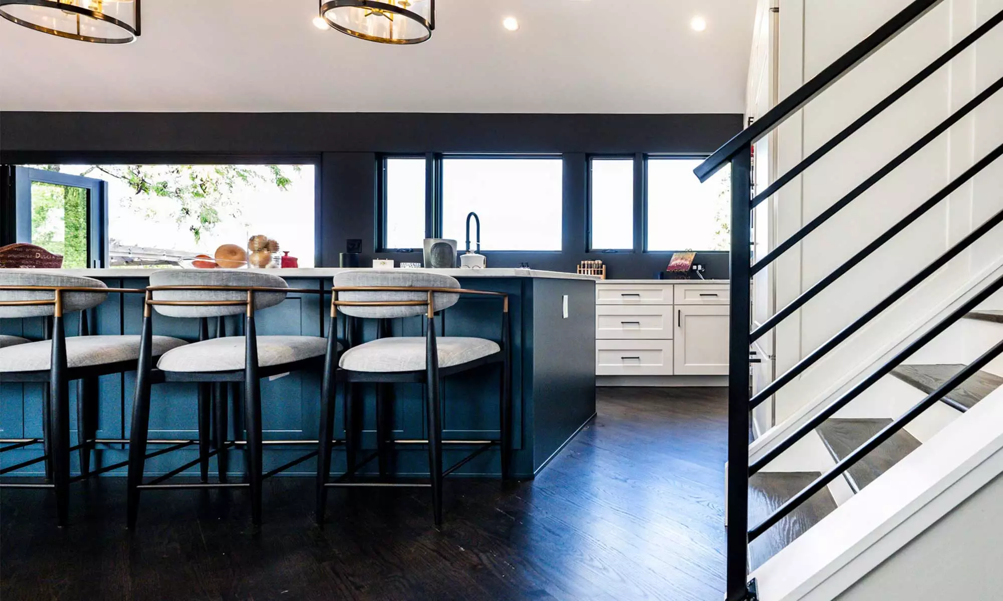 liv companies kitchen renovation white and black contrast cabinetry and design