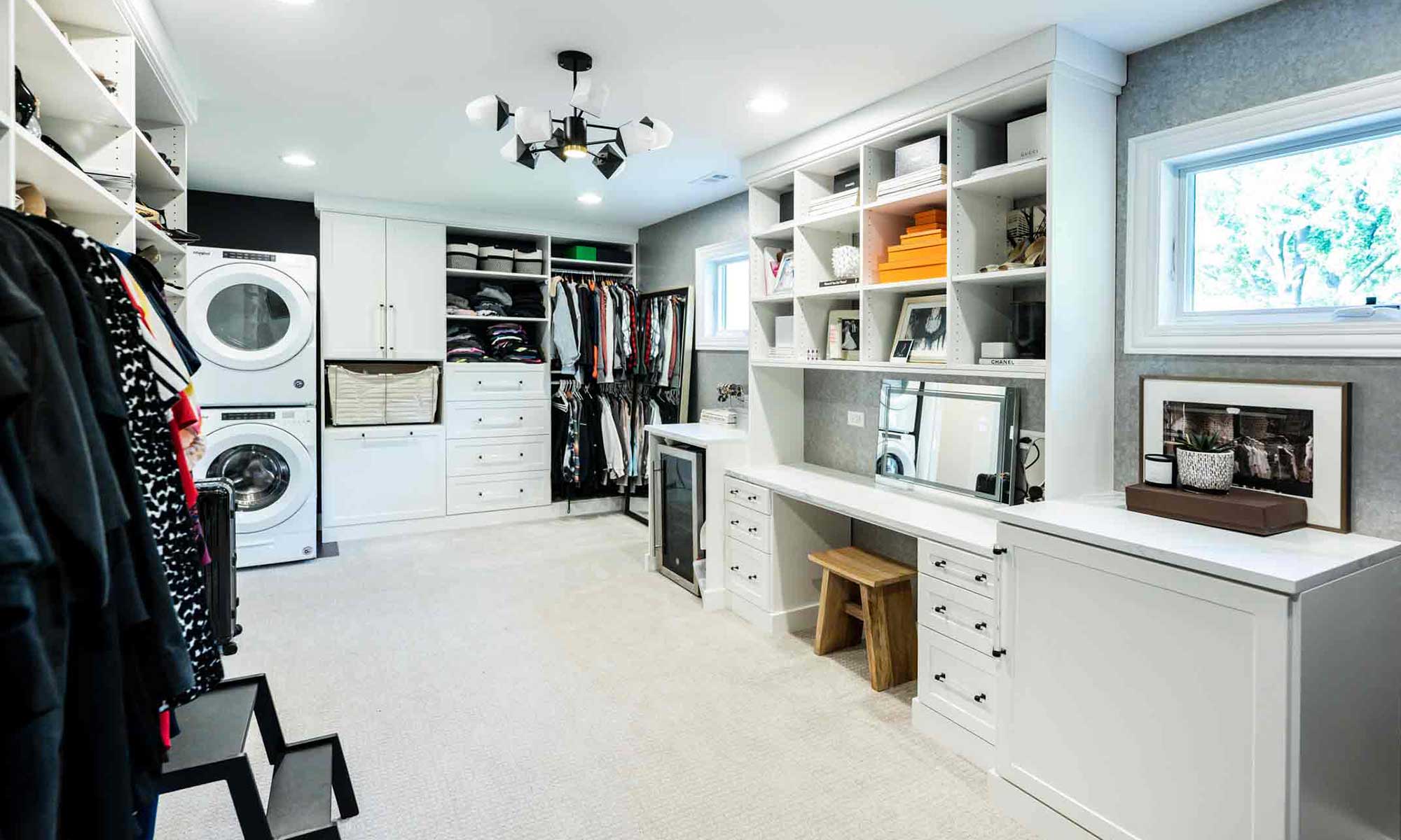 built-in makeup desk in large luxury closet