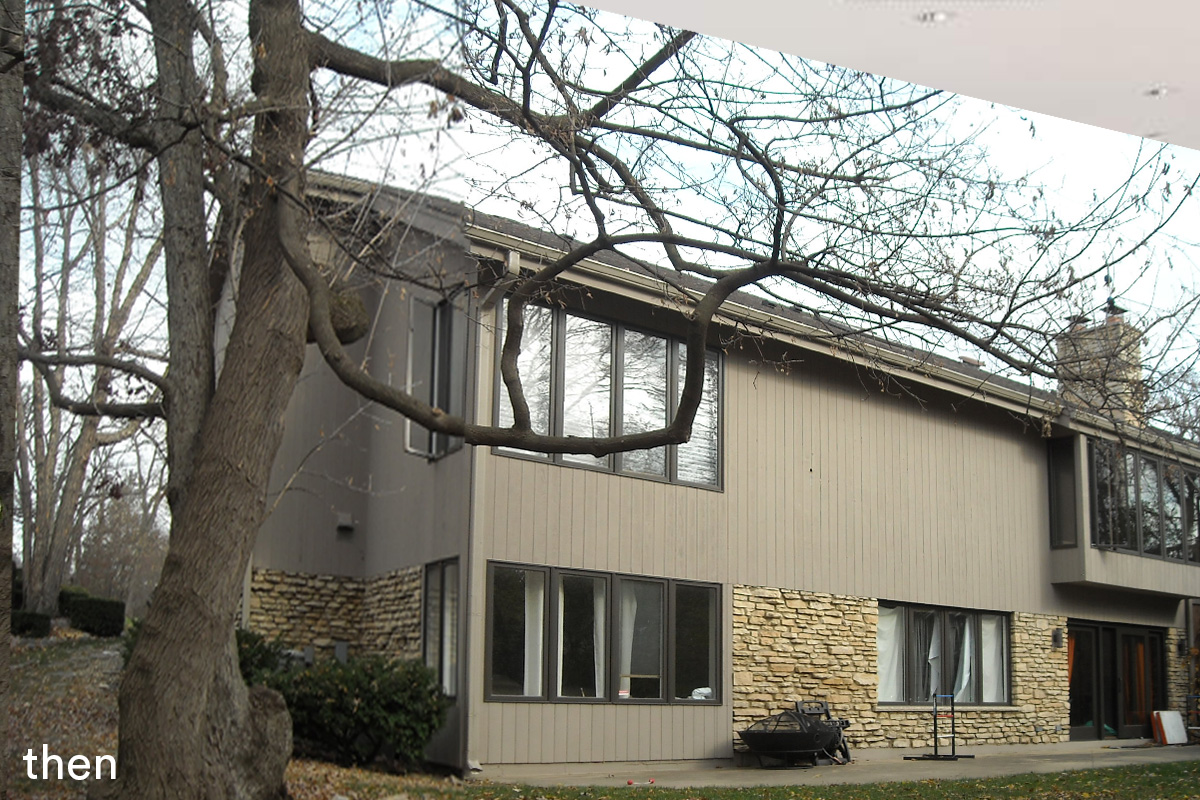 liv companies exterior view of siding and stone home before remodel