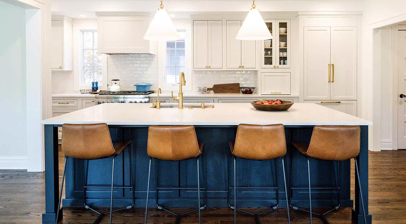 livcompanies kitchen renovation with large black island white countertop 4 barstools