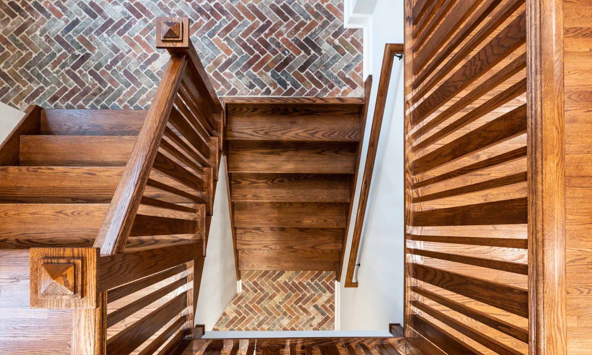 interior view of new oak stairwell and craftsman style railings