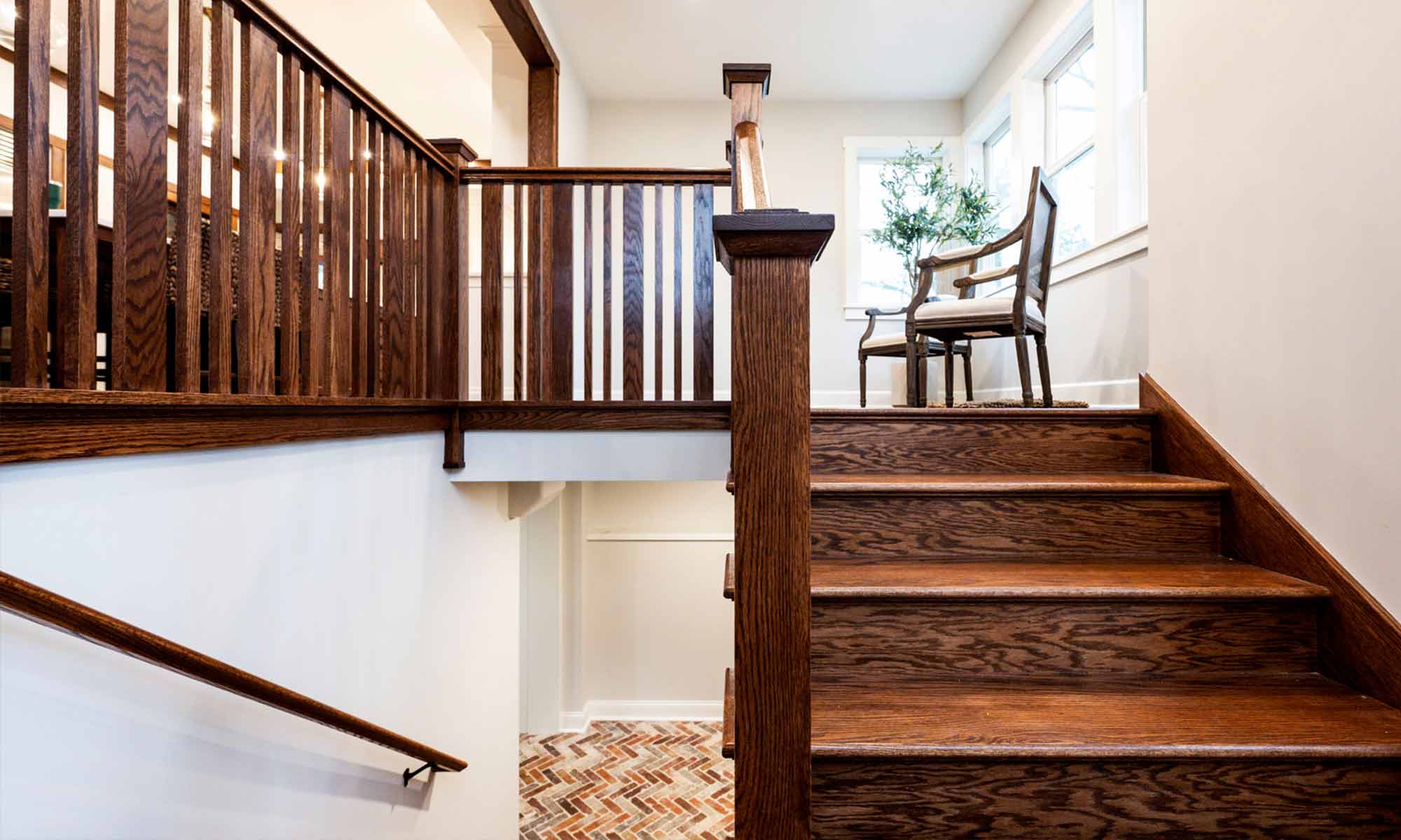 interior view of new oak stairwell and craftsman style railings