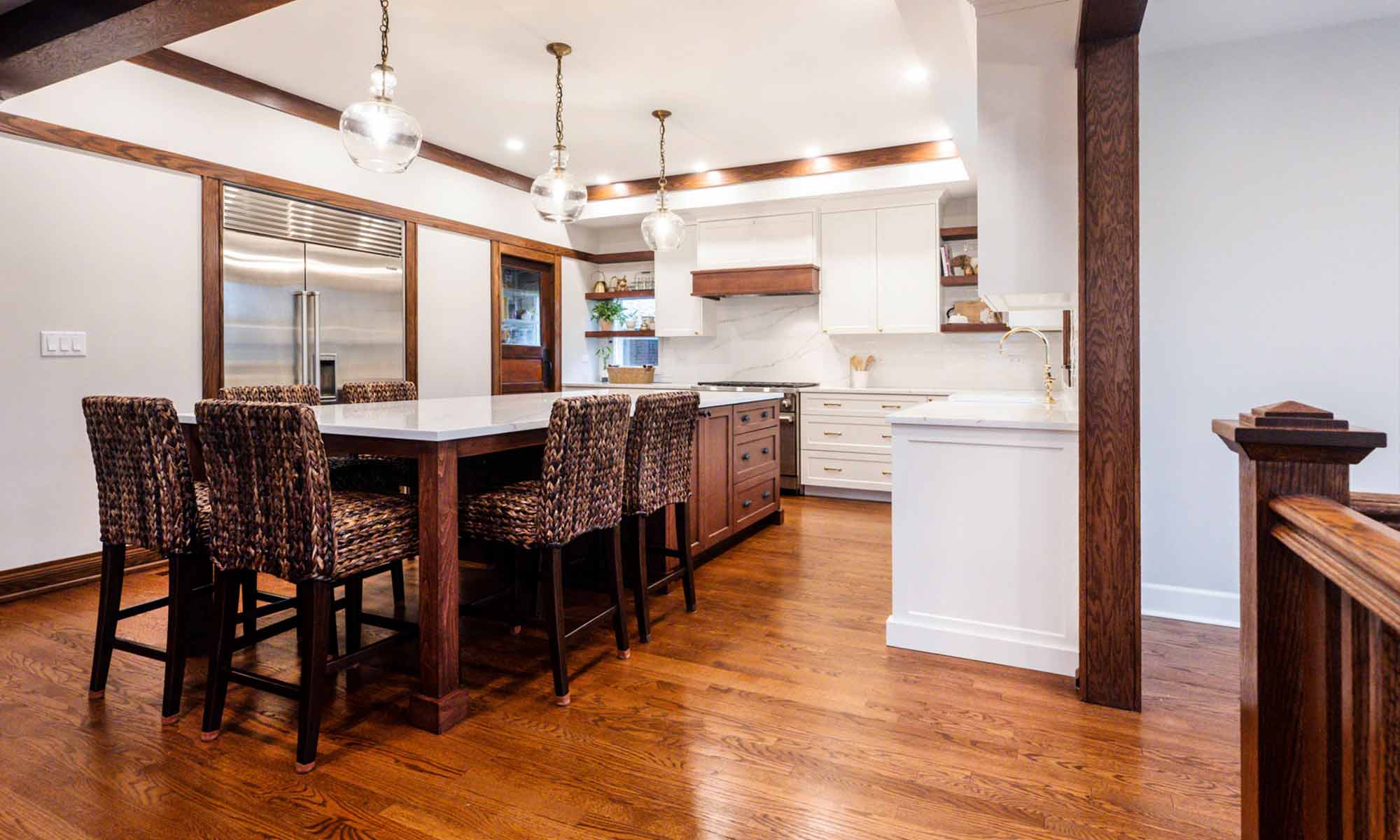 interior view of custom kitchen with dark wood island