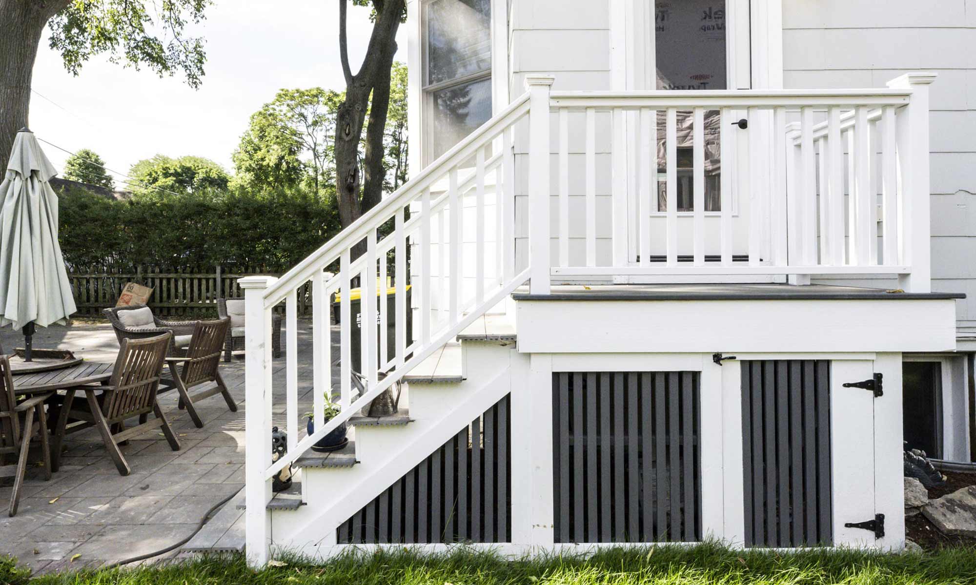 painted deck stair with storage underneath