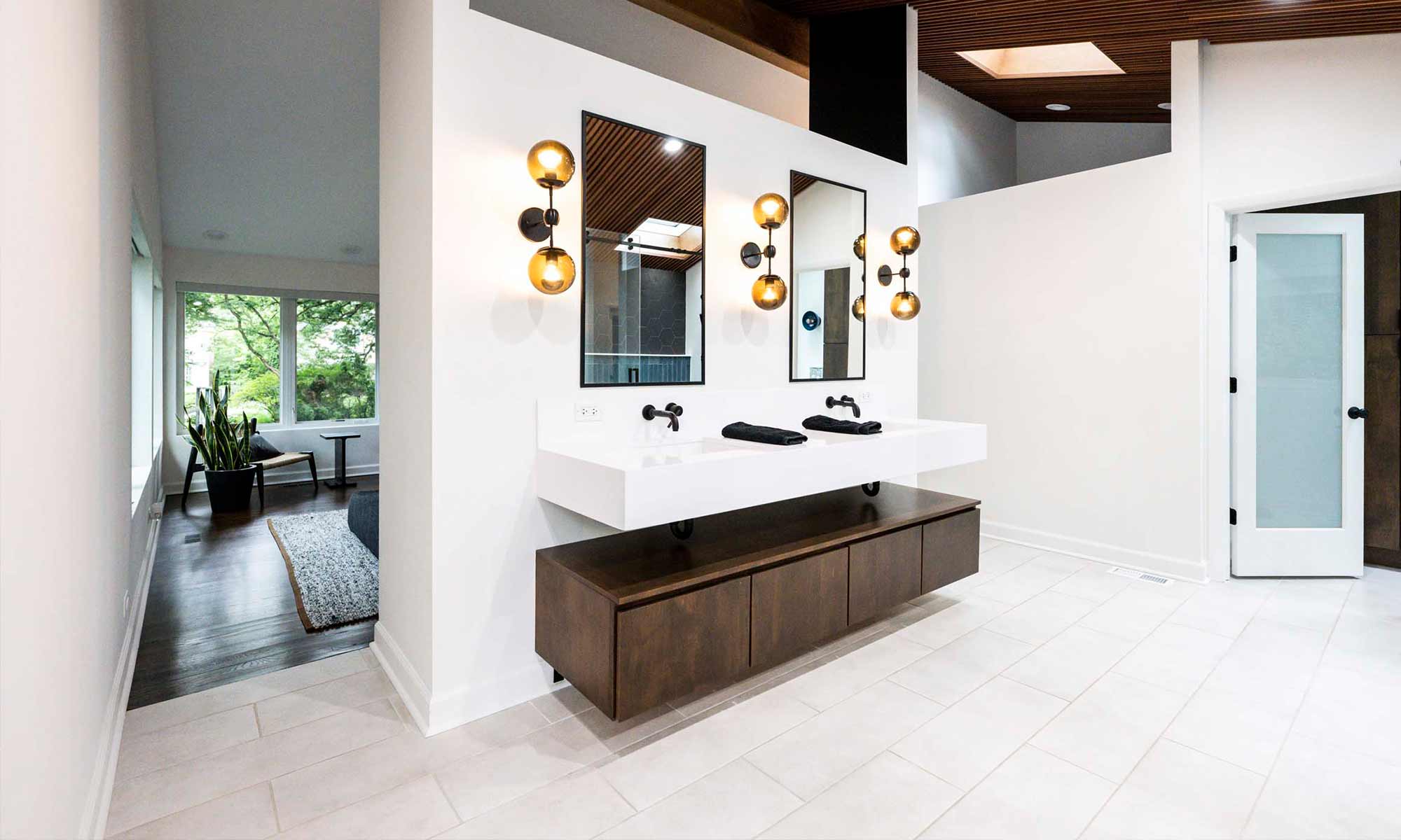 luxury California style modern bathroom remodel by LivCo in Hinsdale Illinois