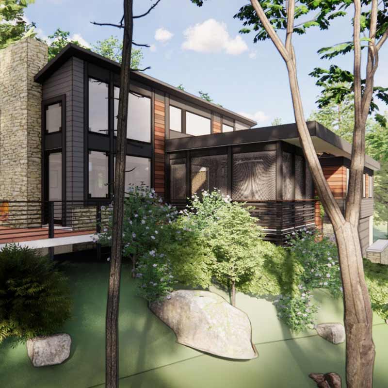 rendering of modern home design in mountains