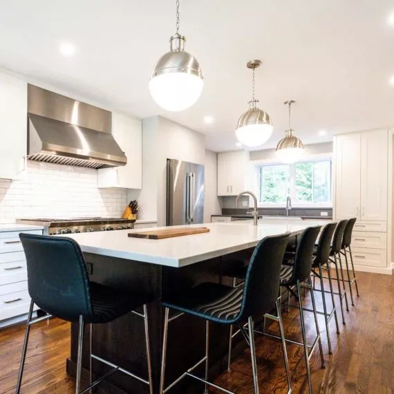 walnut kitchen island in luxury kitchen remodel