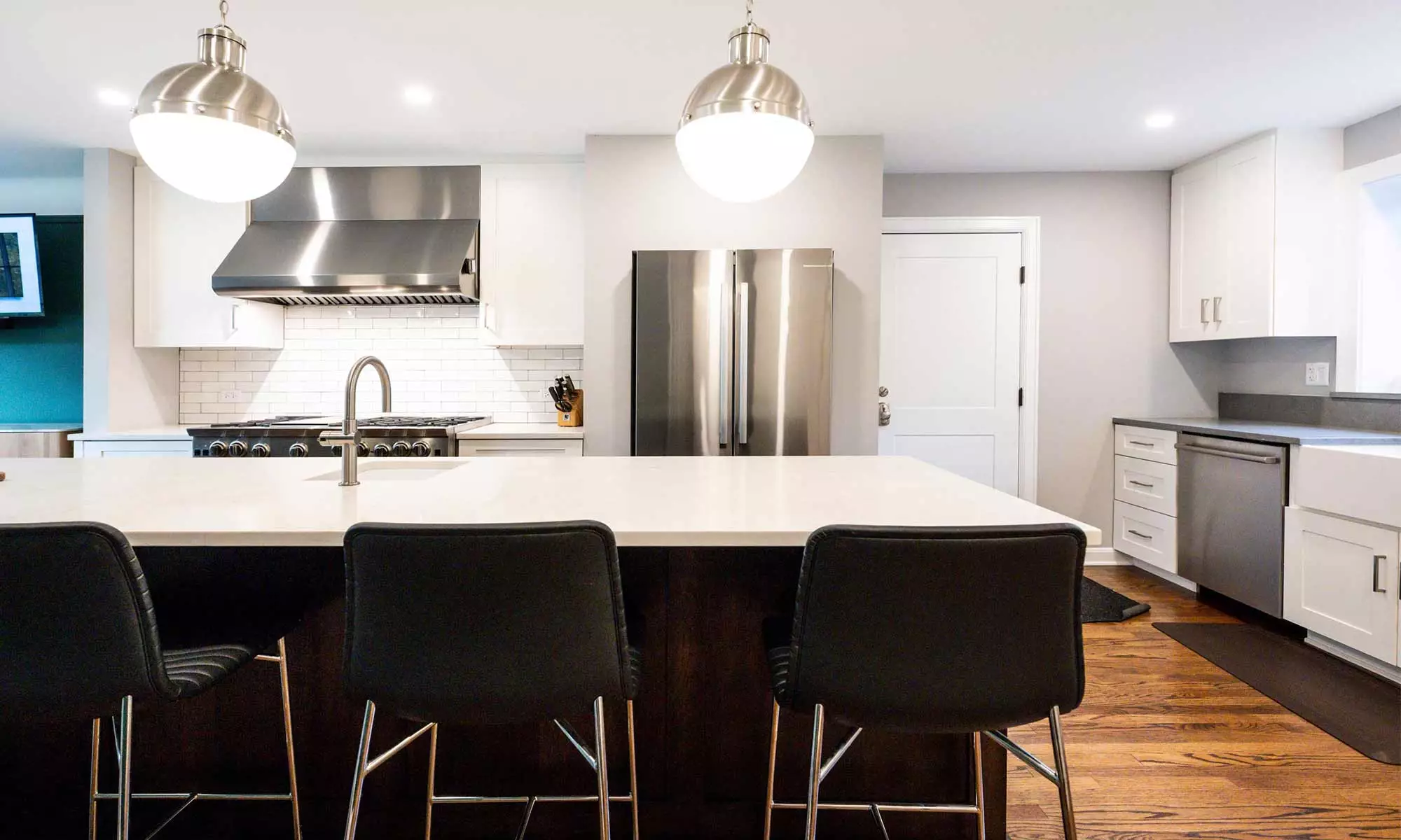 kitchen with dark wood island in luxury riverside illinois remodel