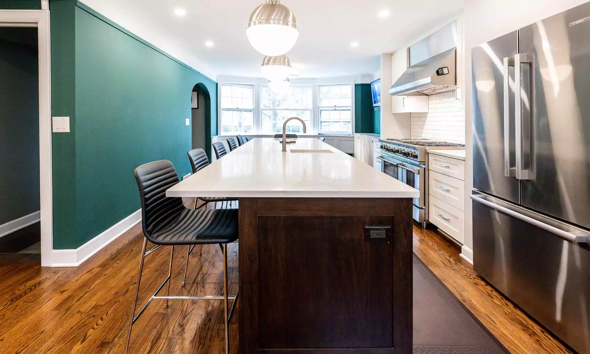 kitchen with dark wood island in luxury riverside illinois remodel