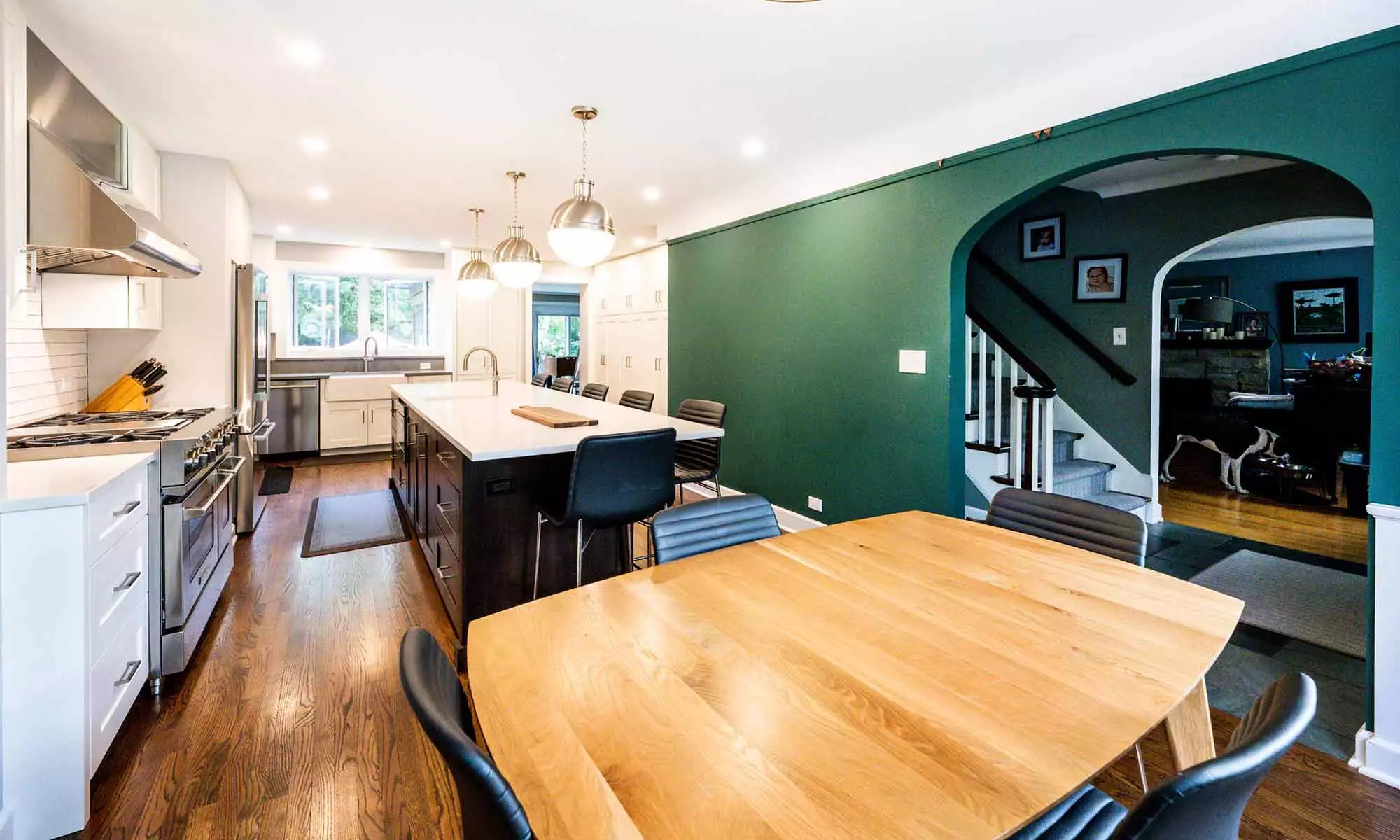 view from breakfast room of luxury kitchen remodel in Riverside Illinois