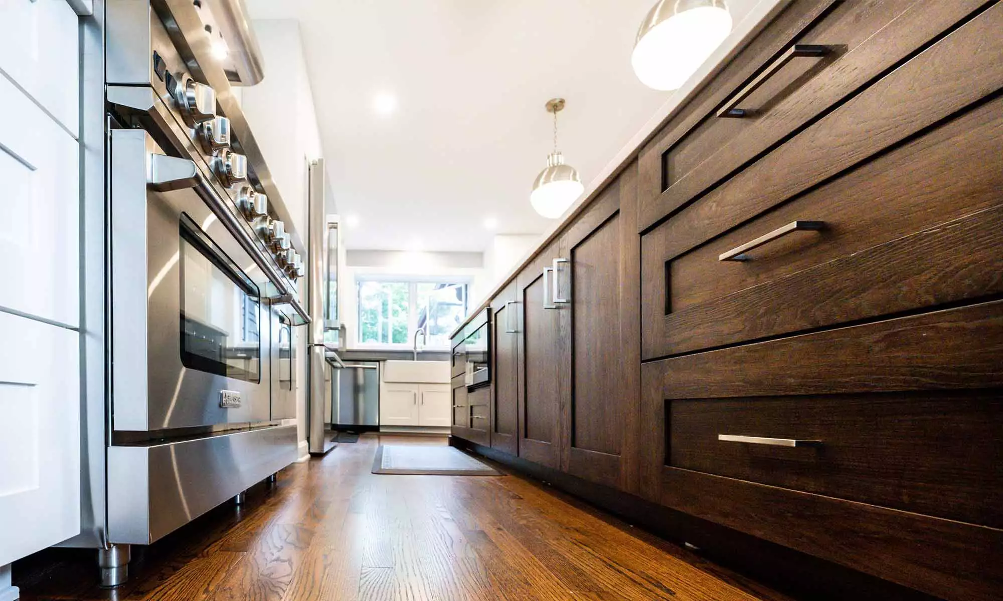 view of dark wood kitchen island with drawers in riverside illinois luxury kitchen remodel