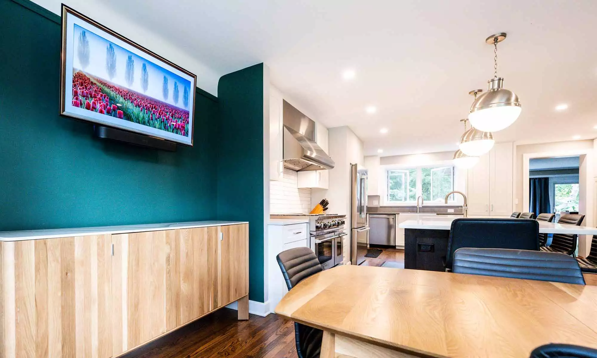 walnut kitchen island in luxury kitchen remodel