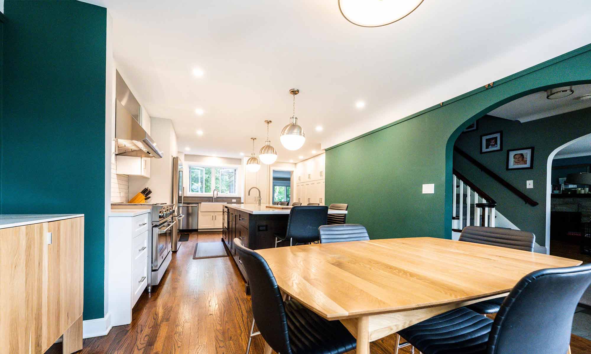 view from breakfast room of luxury kitchen remodel in Riverside Illinois
