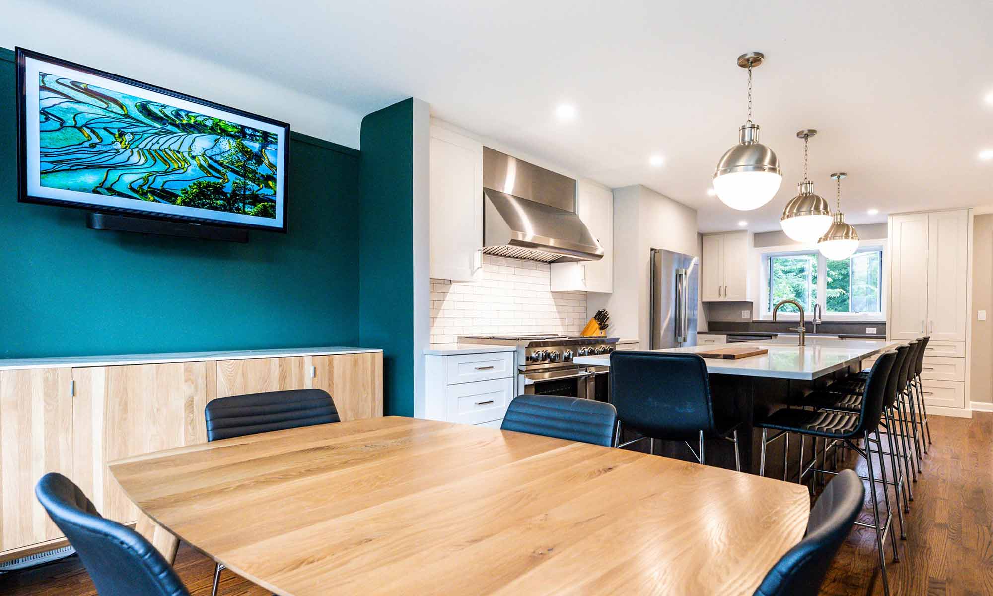 view from breakfast room of luxury kitchen remodel in Riverside Illinois