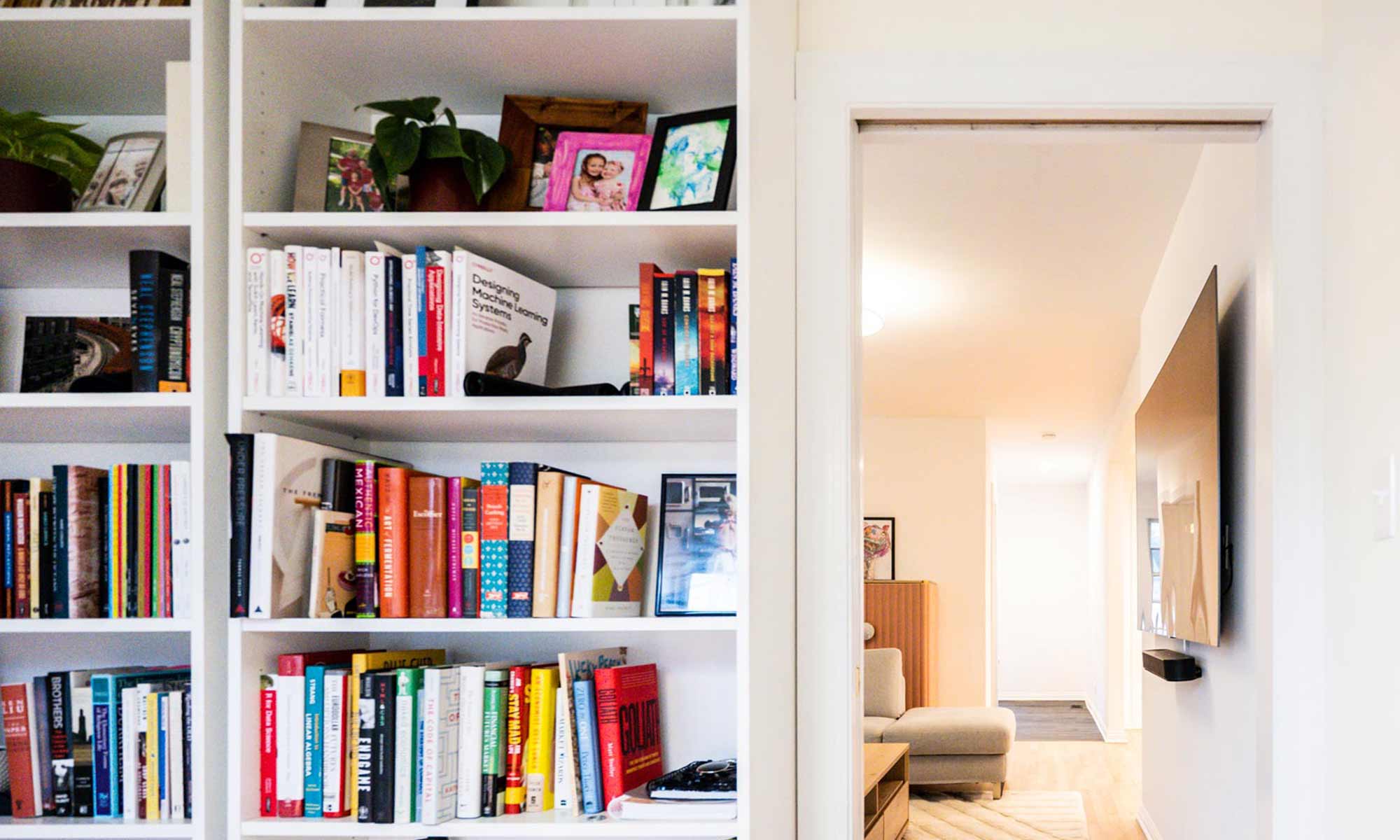 bookshelves in home office of luxury Riverside, IL interior remodel