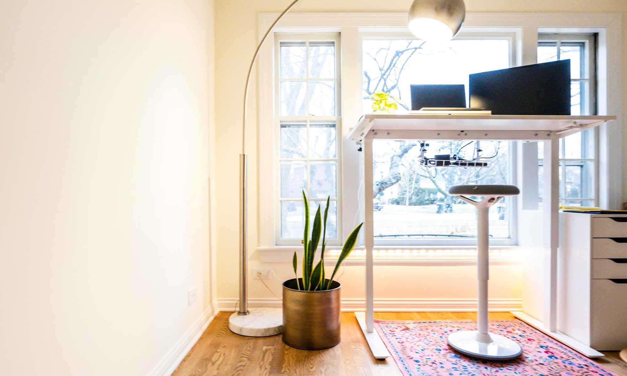 home office with desk in front of window in luxury Riverside, IL interior remodel