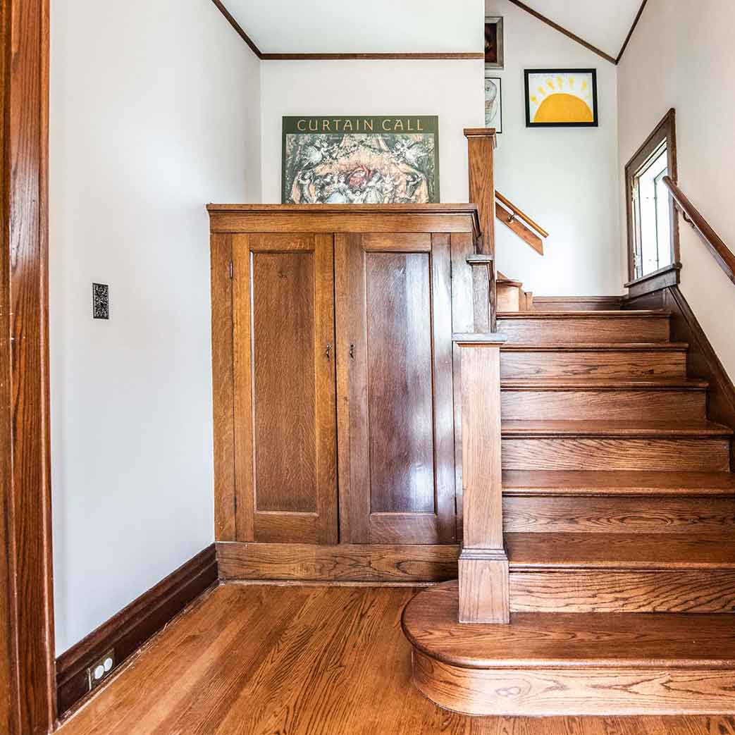 vintage wood stair entry in a Brookfield IL bungalow
