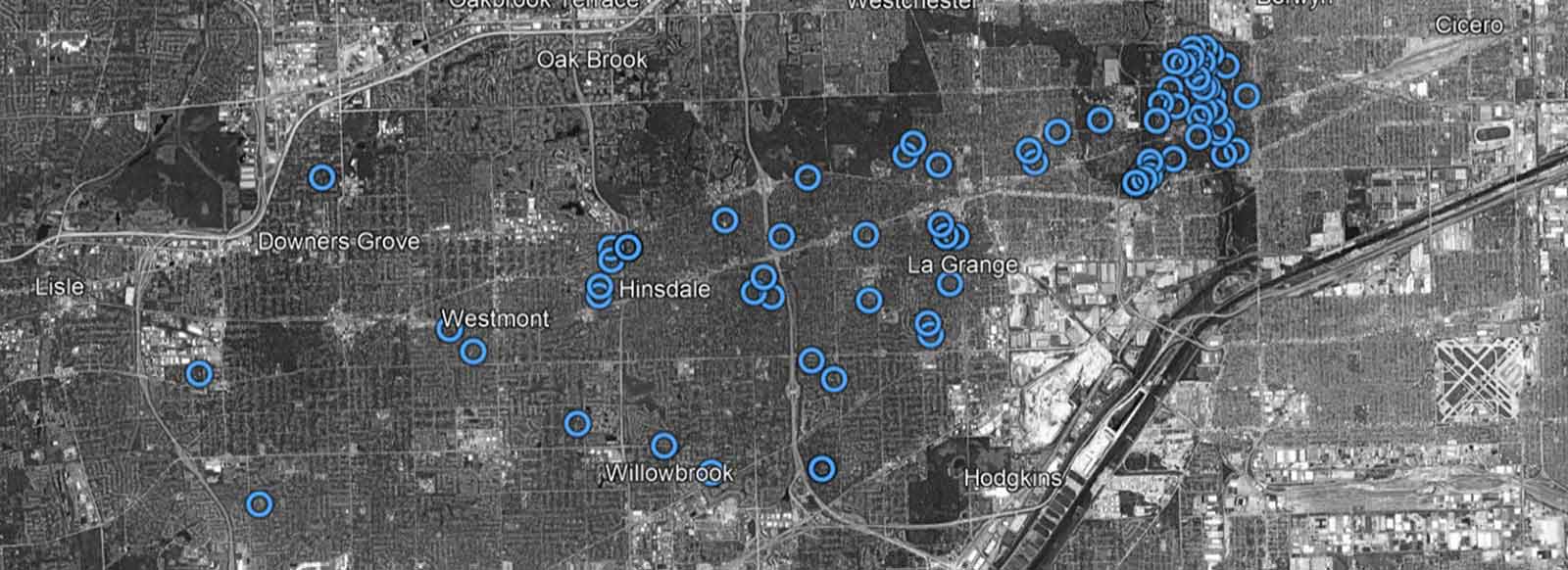 map of chicago suburbs showing where livco has designed and built projects