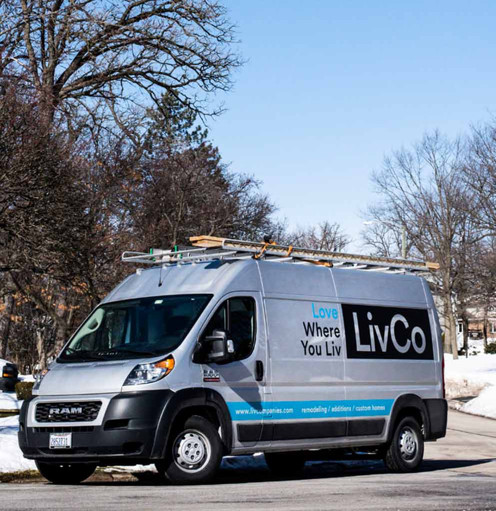 LivCo Repair van parked on the street in the western suburbs with snow on the ground