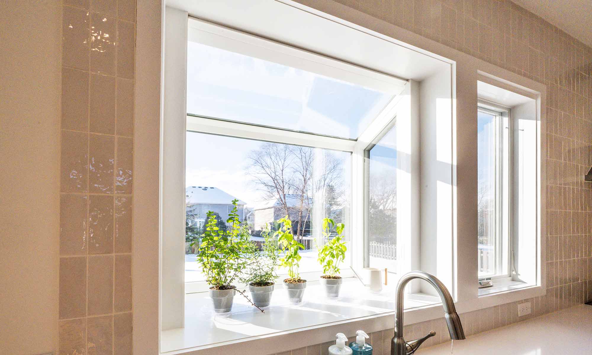 greenhouse bay window in modern kitchen remodel in wheaton illinois