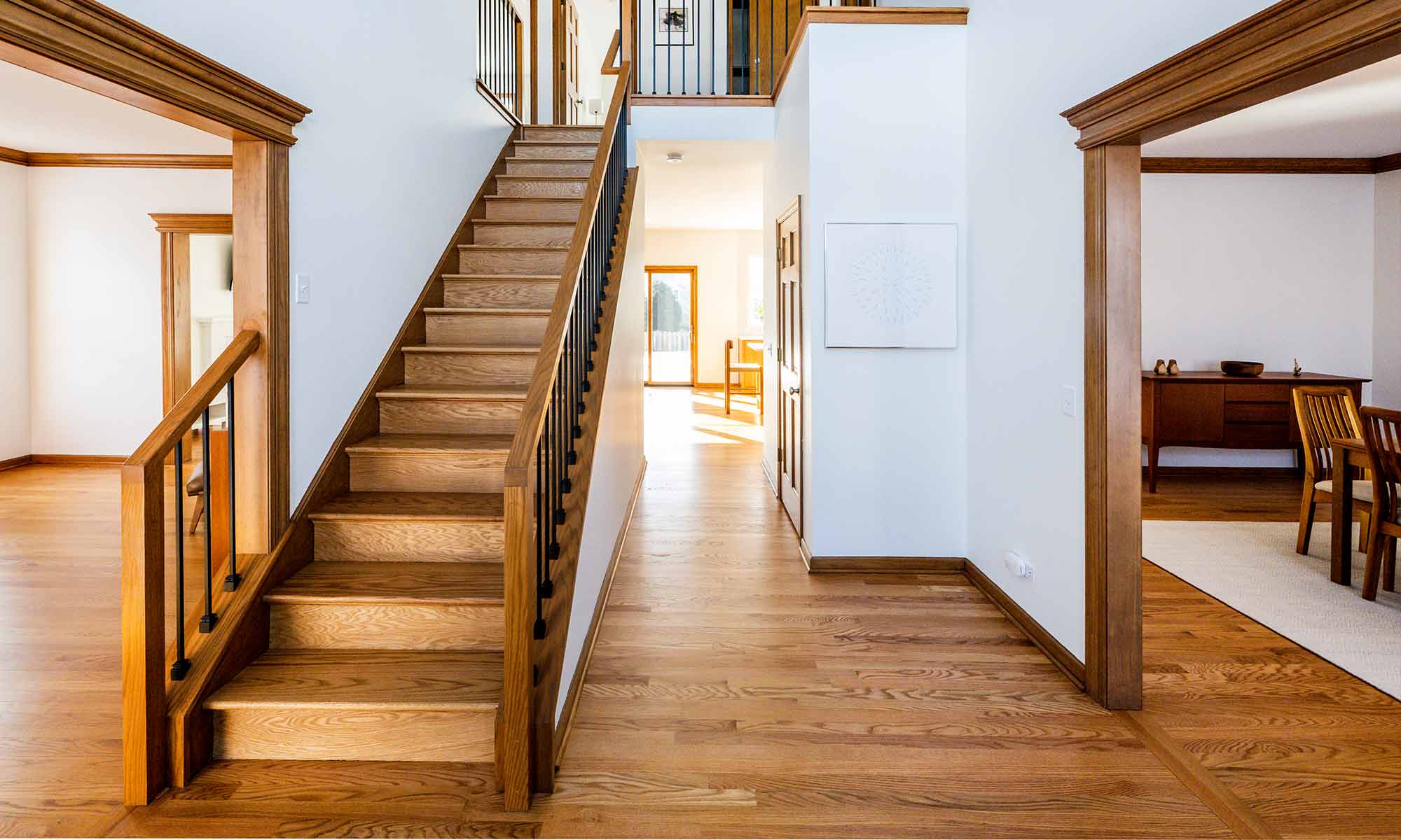 star makeover and railing remodel in hallway entry in wheaton, illinois