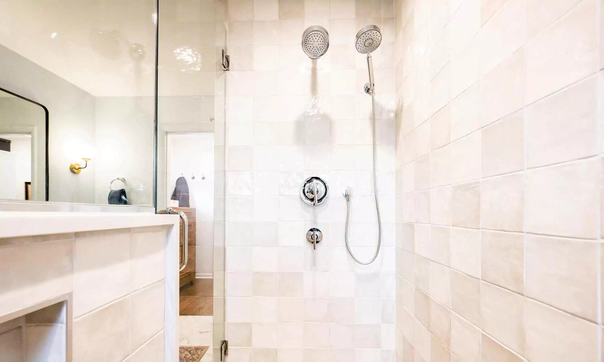 luxury shower remodel with beige tile in la grange park