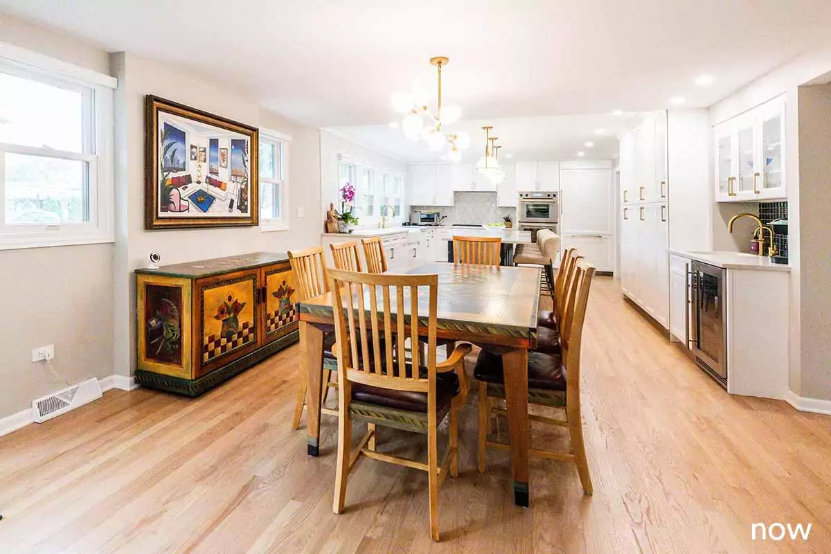 livco after 1970s kitchen remodel with open plan in Western Springs